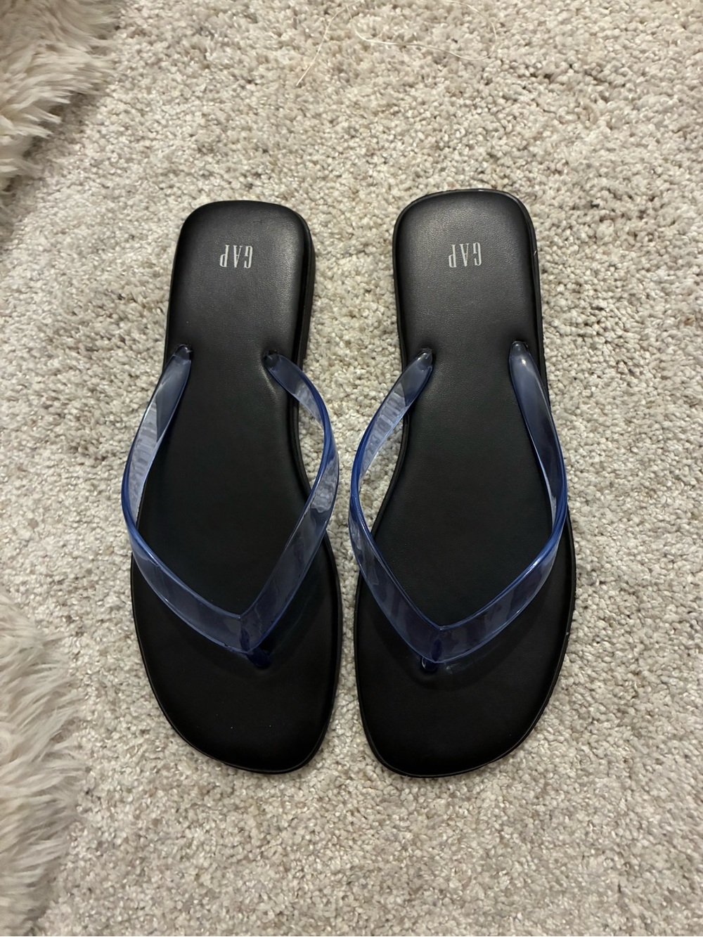 GAP Black Flip Flops with Clear Navy Straps
